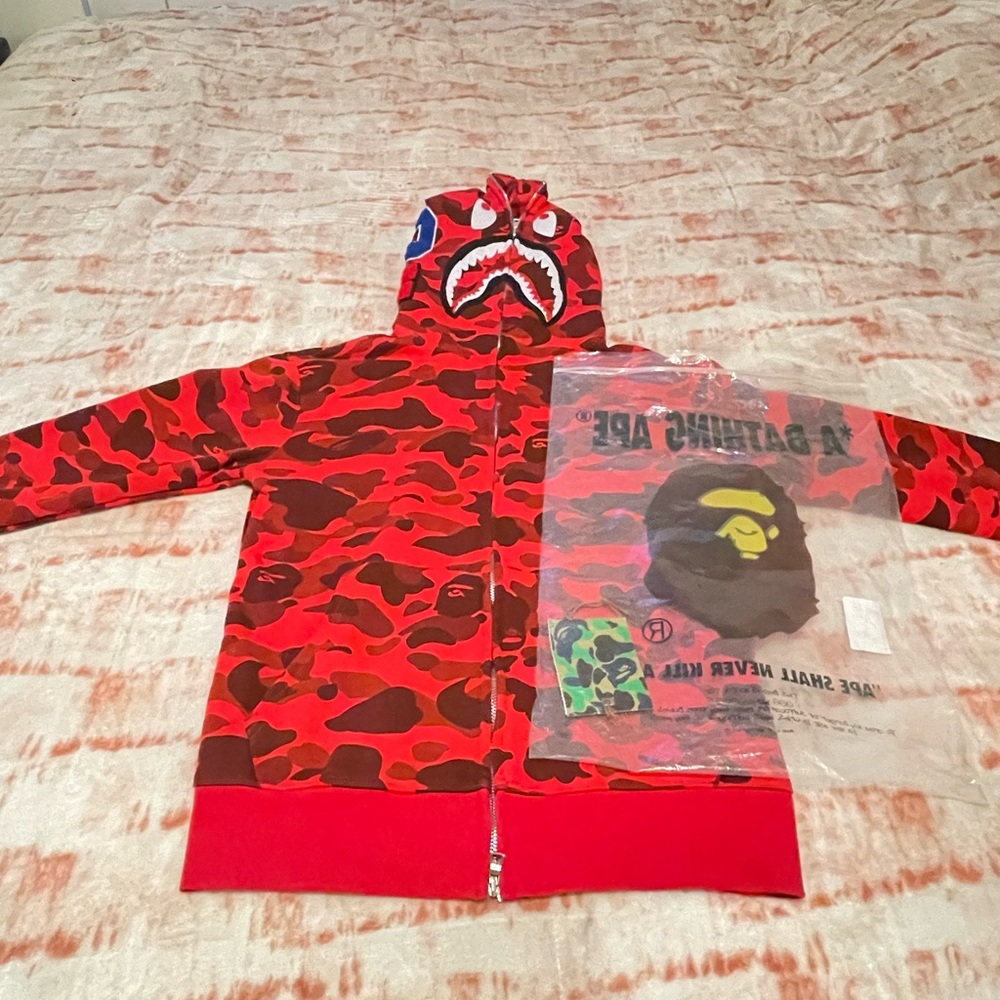 BAPE Kids Red Camo Shark Hoodie
